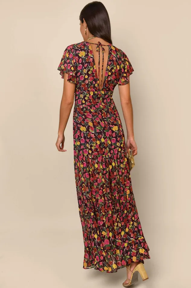 RIXO Dresses Delicia Fontainhas Floral Maroon 8211 Women