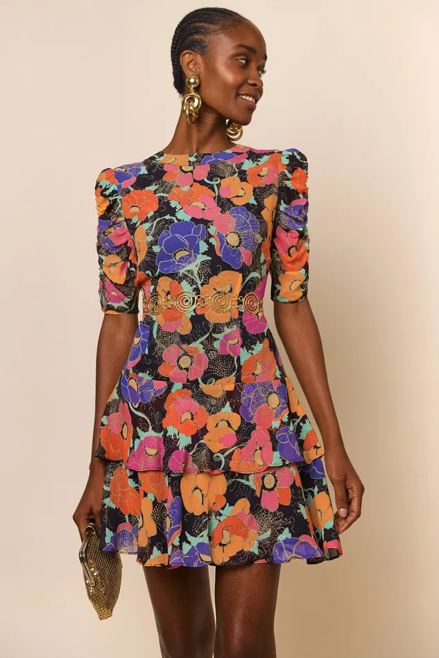 RIXO Dresses Dion Stain Glass Glitter Floral 8211 Women