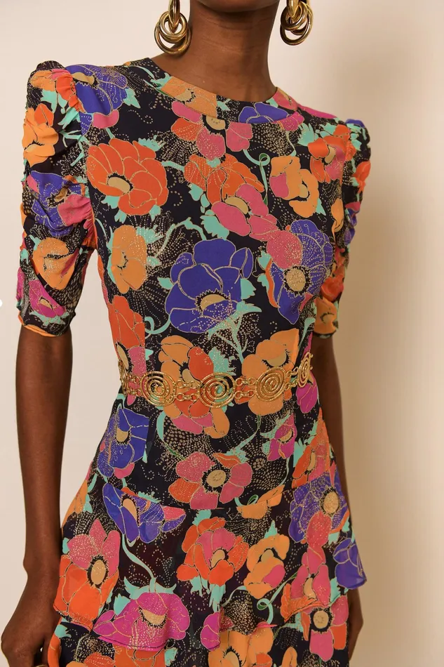 RIXO Dresses Dion Stain Glass Glitter Floral 8211 Women