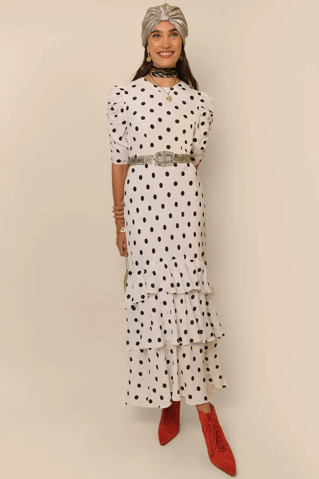 RIXO Dresses Evelyn Ivory Vintage Spot 8211 Women