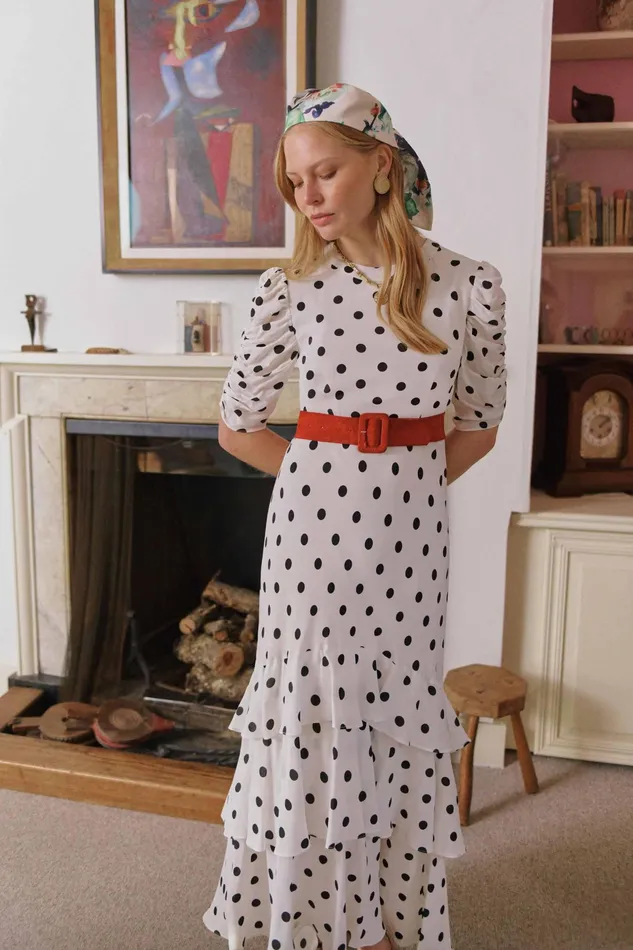 RIXO Dresses Evelyn Ivory Vintage Spot 8211 Women RIXO Dresses Evelyn Ivory Vintage Spot 8211 Women