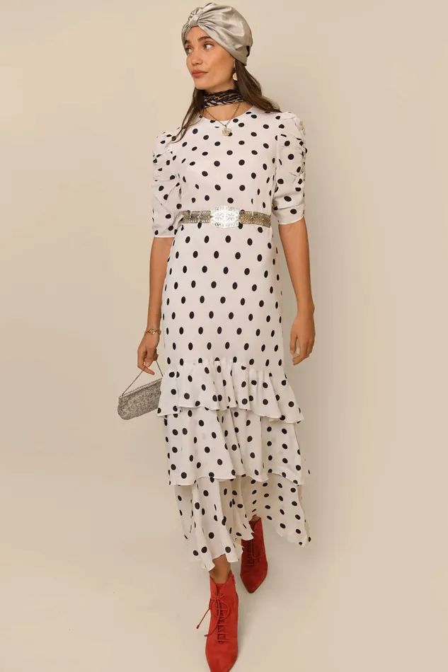RIXO Dresses Evelyn Ivory Vintage Spot 8211 Women RIXO Dresses Evelyn Ivory Vintage Spot 8211 Women