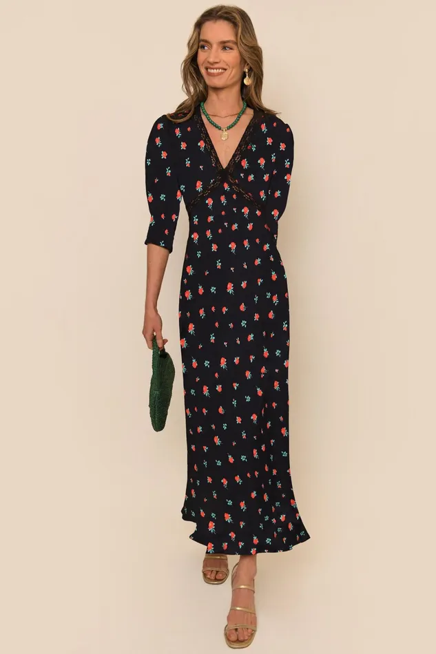 RIXO Dresses Gemma Vintage Rose Black 8211 Women