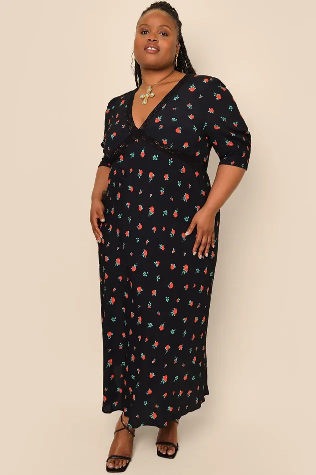 RIXO Dresses Gemma Vintage Rose Black 8211 Women