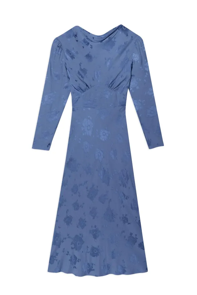 RIXO Dresses Ginger Steel Blue Poppy Jacquard 8211 Women RIXO Dresses Ginger Steel Blue Poppy Jacquard 8211 Women