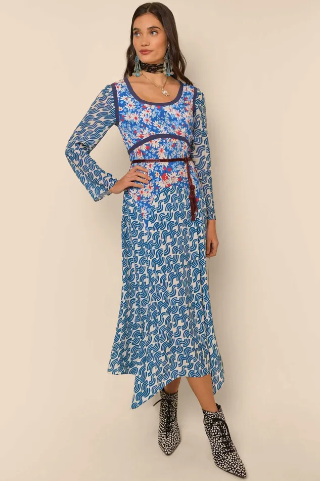 RIXO Dresses Harmony Blue Abstract Wave Mix 8211 Women