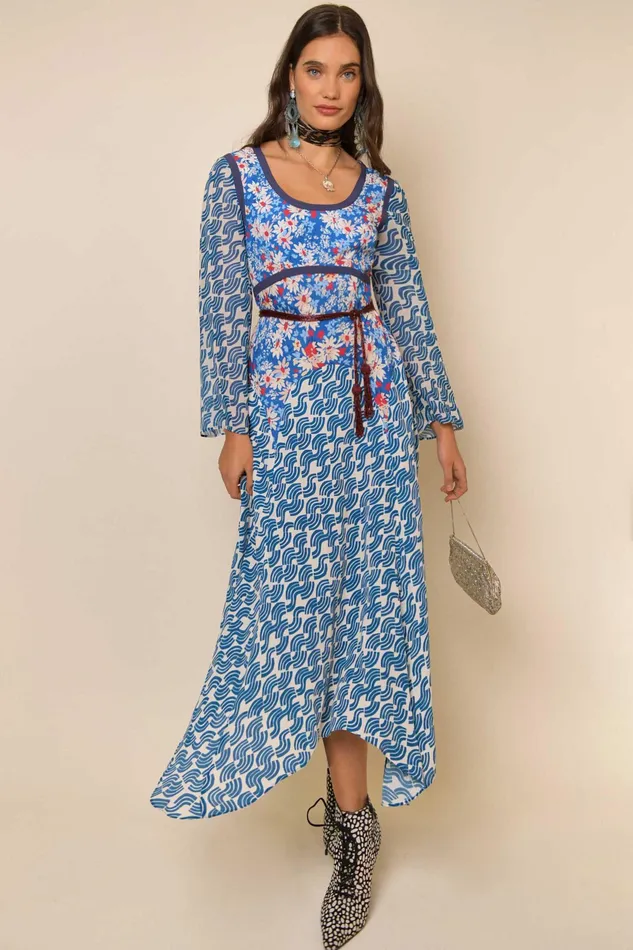 RIXO Dresses Harmony Blue Abstract Wave Mix 8211 Women RIXO Dresses Harmony Blue Abstract Wave Mix 8211 Women