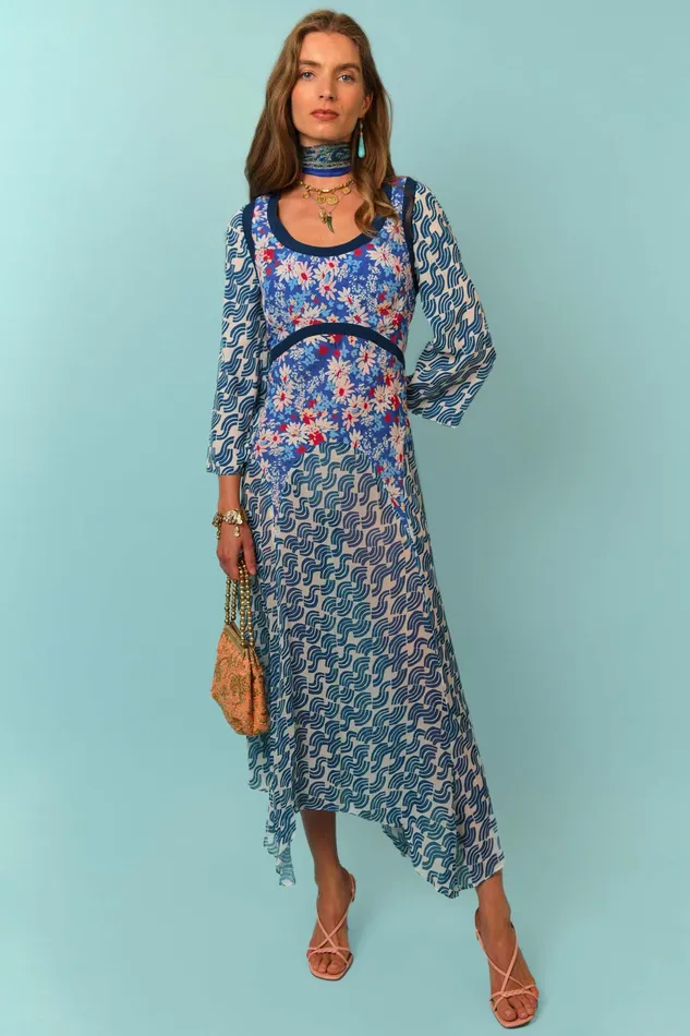 RIXO Dresses Harmony Blue Abstract Wave Mix 8211 Women RIXO Dresses Harmony Blue Abstract Wave Mix 8211 Women