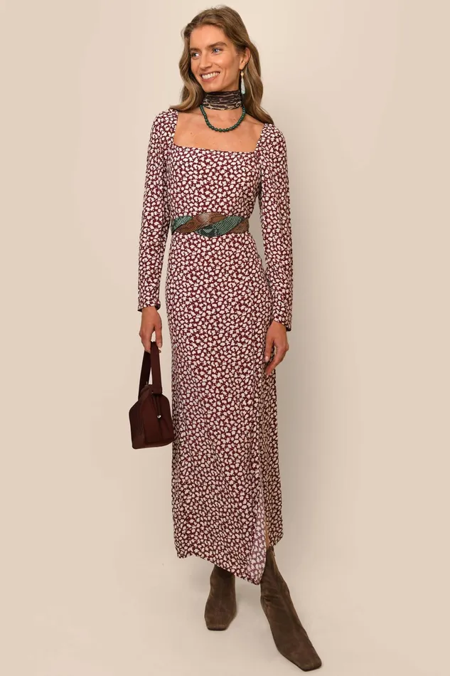 RIXO Dresses Hattie Burgundy Shadow Ditsy 8211 Women