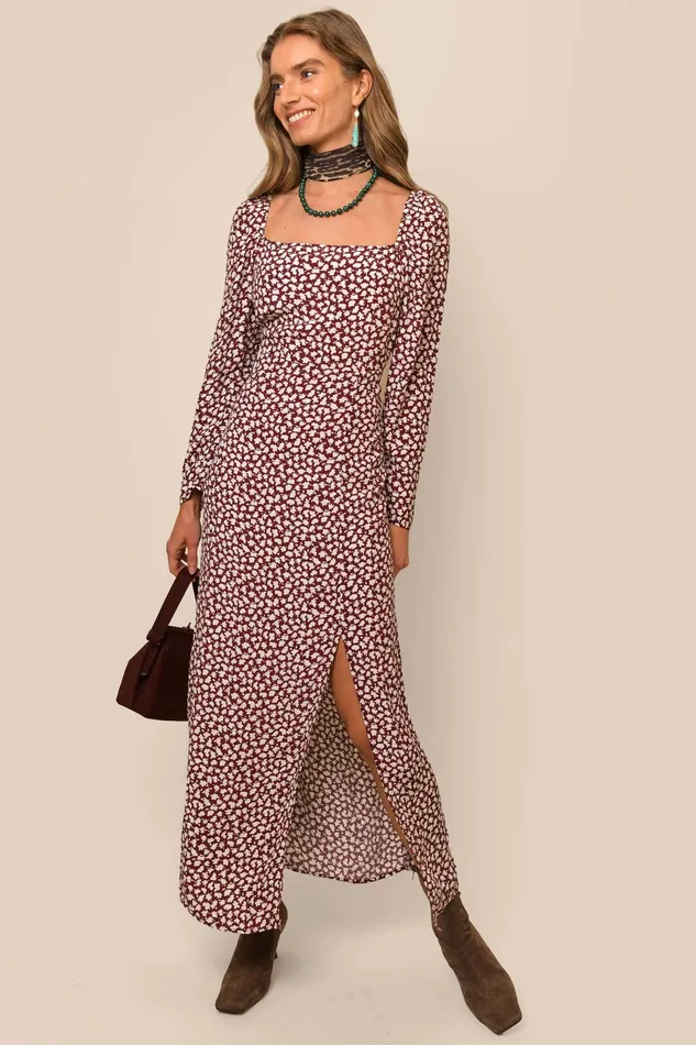 RIXO Dresses Hattie Burgundy Shadow Ditsy 8211 Women