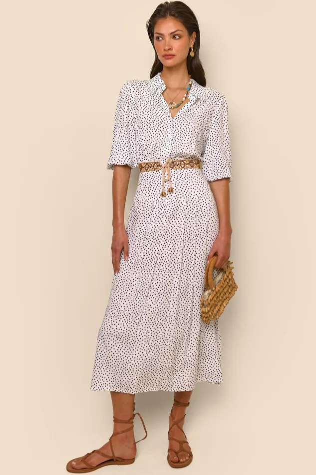 RIXO Dresses Izzy White Mini Polka Dots 8211 Women