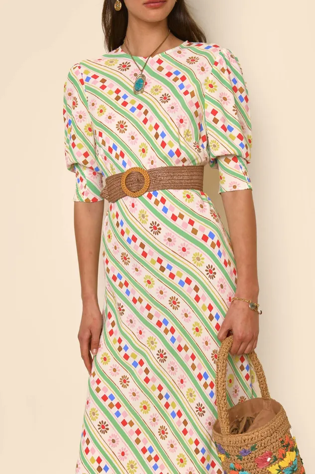 RIXO Dresses Jess Cream Retro Stripe 8211 Women
