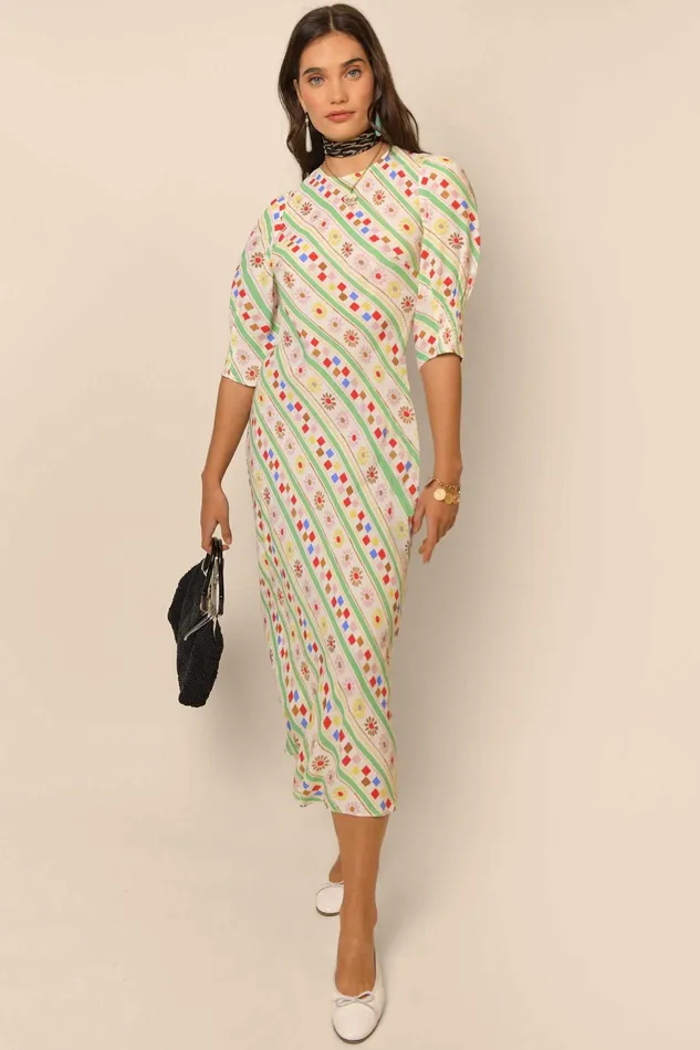 RIXO Dresses Jess Cream Retro Stripe 8211 Women RIXO Dresses Jess Cream Retro Stripe 8211 Women