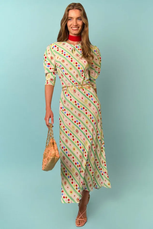 RIXO Dresses Jess Cream Retro Stripe 8211 Women RIXO Dresses Jess Cream Retro Stripe 8211 Women