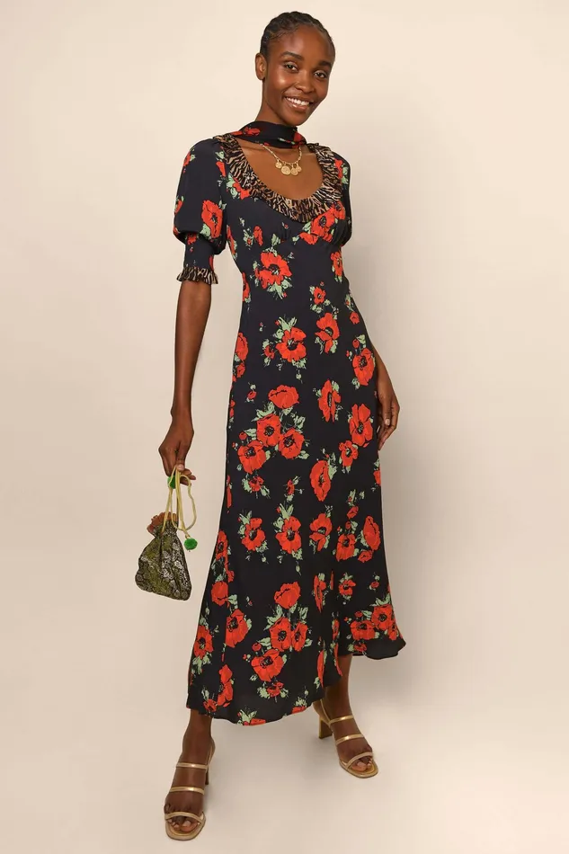RIXO Dresses Juliette Poppy Leopard Mix 8211 Women