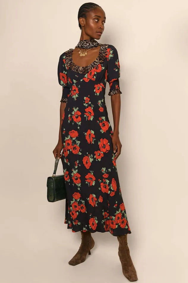 RIXO Dresses Juliette Poppy Leopard Mix 8211 Women