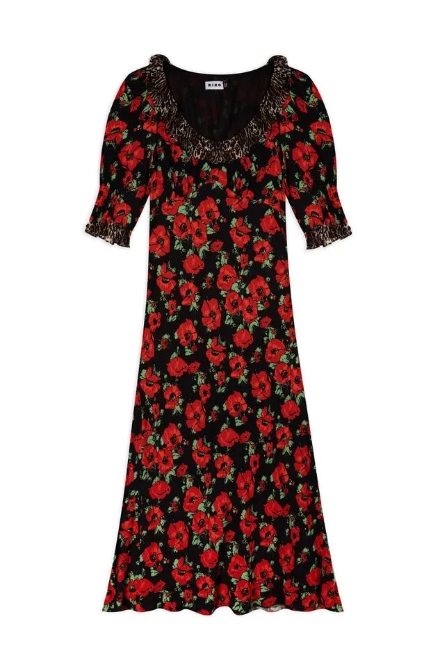 RIXO Dresses Juliette Poppy Leopard Mix 8211 Women