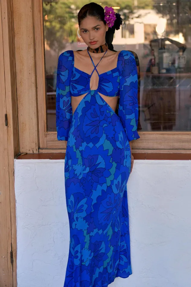 RIXO Dresses Kamilla Looking Glass Blue 8211 Women