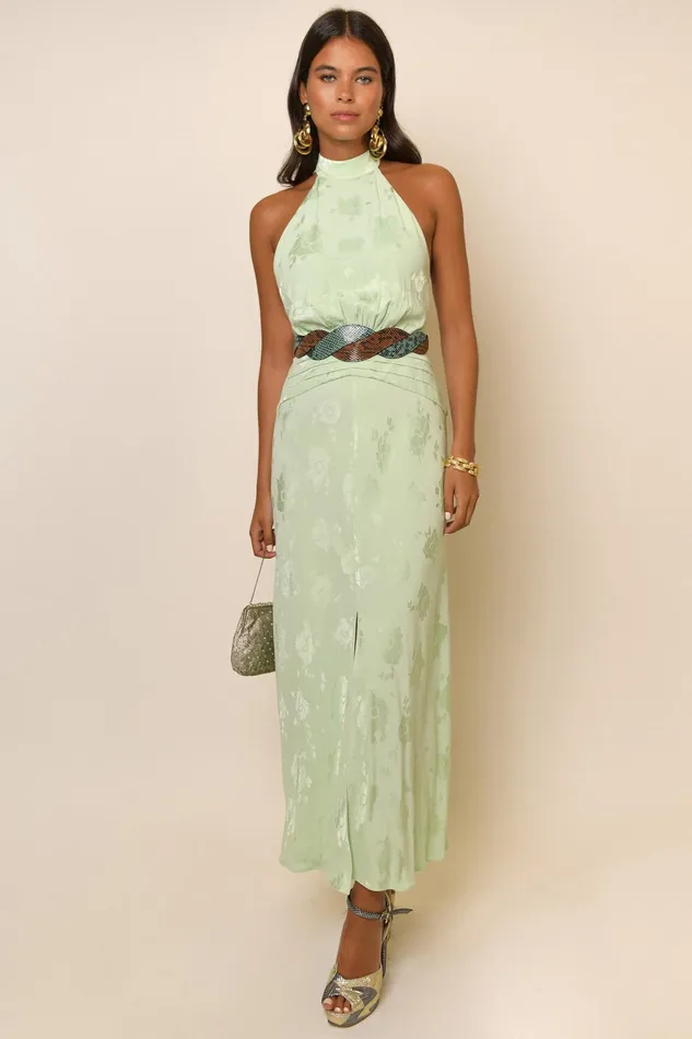 RIXO Dresses Kendra Pistachio Poppy Jacquard 8211 Women
