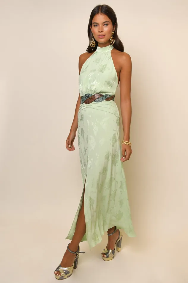 RIXO Dresses Kendra Pistachio Poppy Jacquard 8211 Women RIXO Dresses Kendra Pistachio Poppy Jacquard 8211 Women