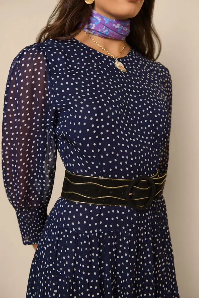 RIXO Dresses Kristen Polka Dot Navy 8211 Women