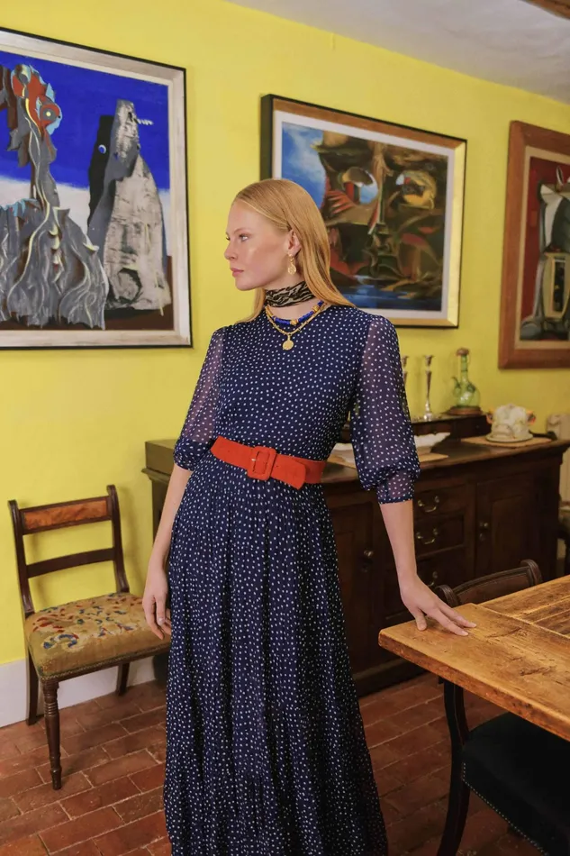 RIXO Dresses Kristen Polka Dot Navy 8211 Women