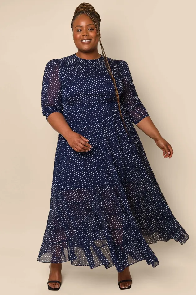 RIXO Dresses Kristen Polka Dot Navy 8211 Women