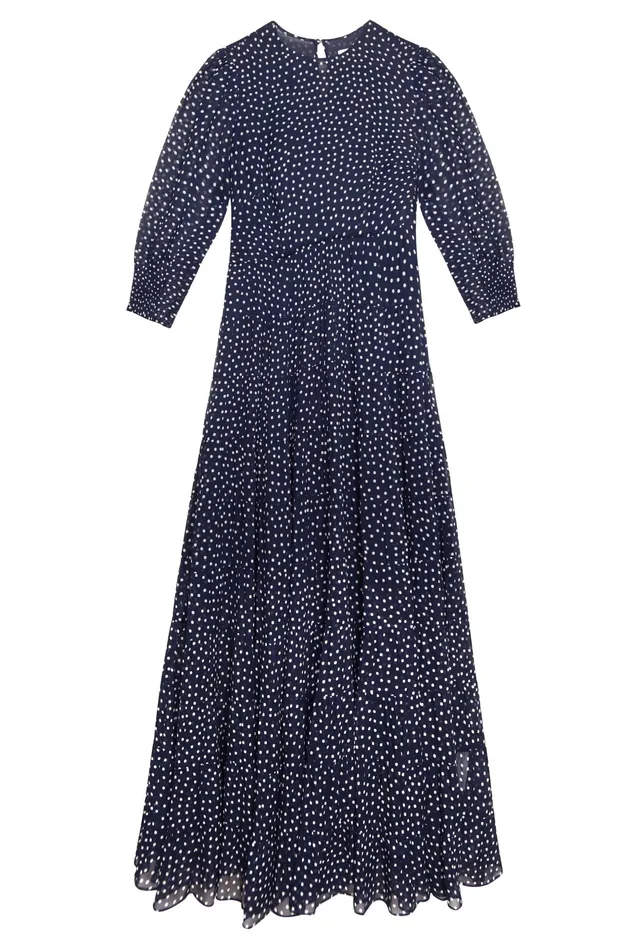 RIXO Dresses Kristen Polka Dot Navy 8211 Women