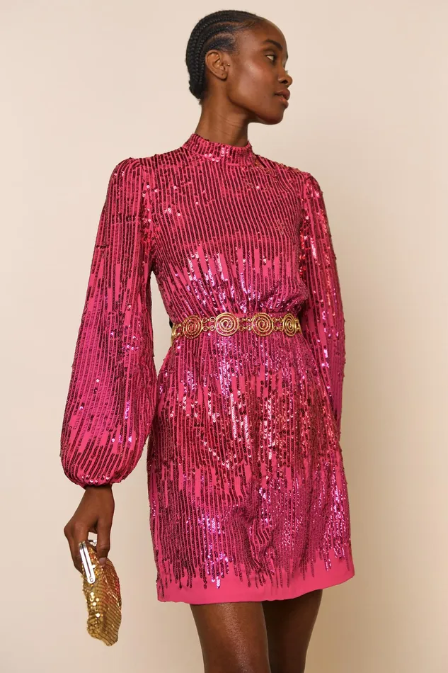 RIXO Dresses Lara Hot Pink Sequin 8211 Women