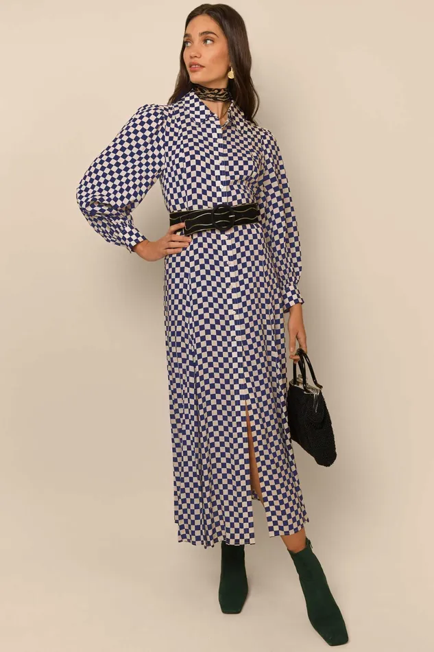 RIXO Dresses Maddison Navy Cream Checkerboard 8211 Women