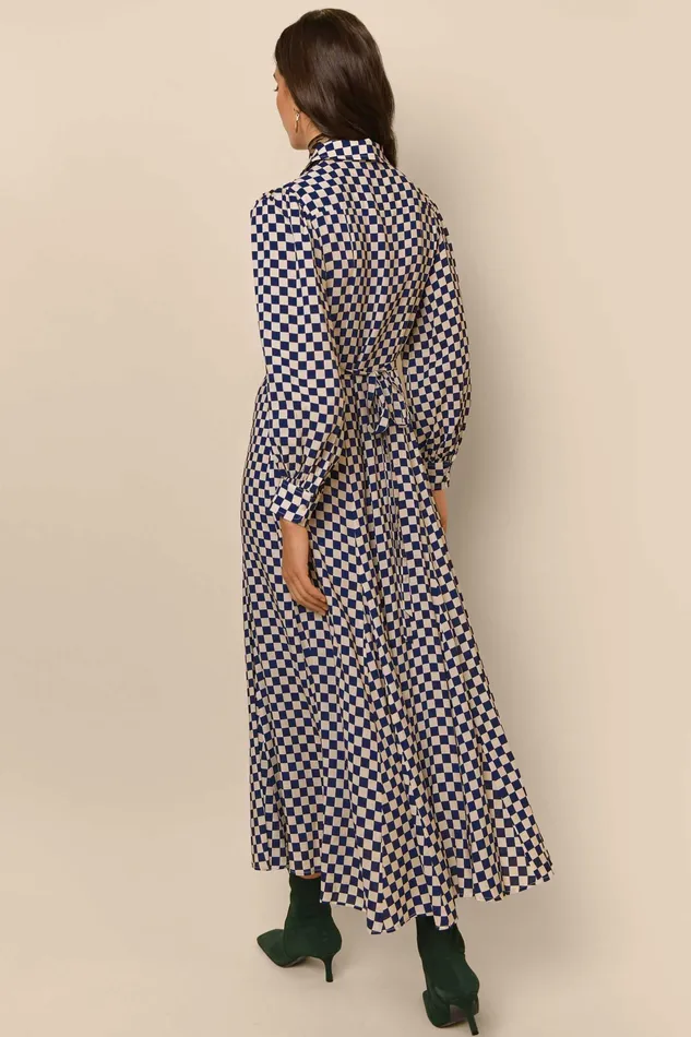 RIXO Dresses Maddison Navy Cream Checkerboard 8211 Women