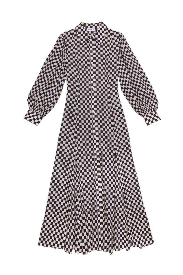 RIXO Dresses Maddison Navy Cream Checkerboard 8211 Women