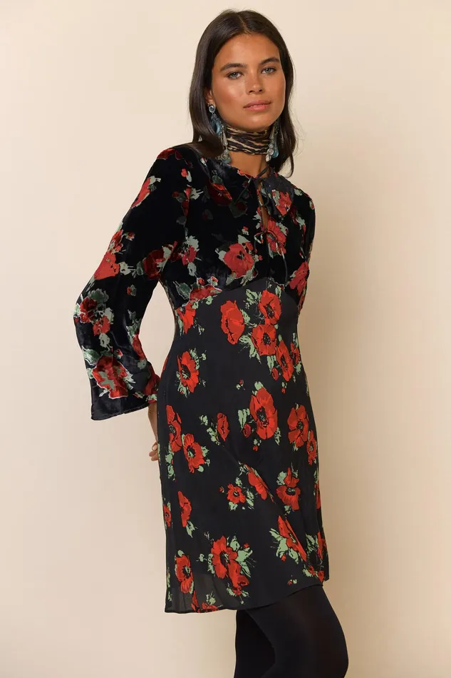 RIXO Dresses Malibu Black Poppy Burnout Mix 8211 Women