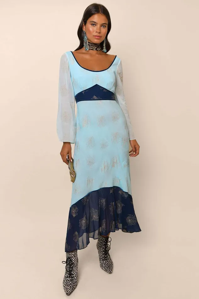 RIXO Dresses Mathilde Blue Glitter Feather Mix 8211 Women