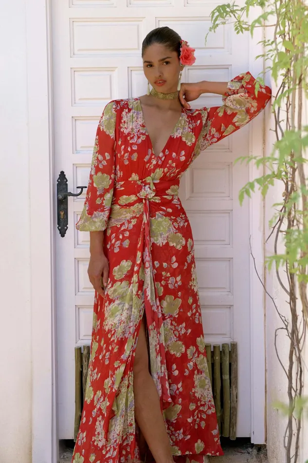 RIXO Dresses Meera Waterblossom Red 8211 Women