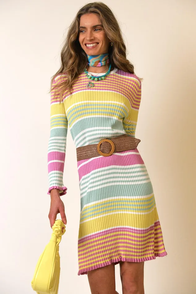 RIXO Dresses Milos Rainbow Stripe 8211 Women