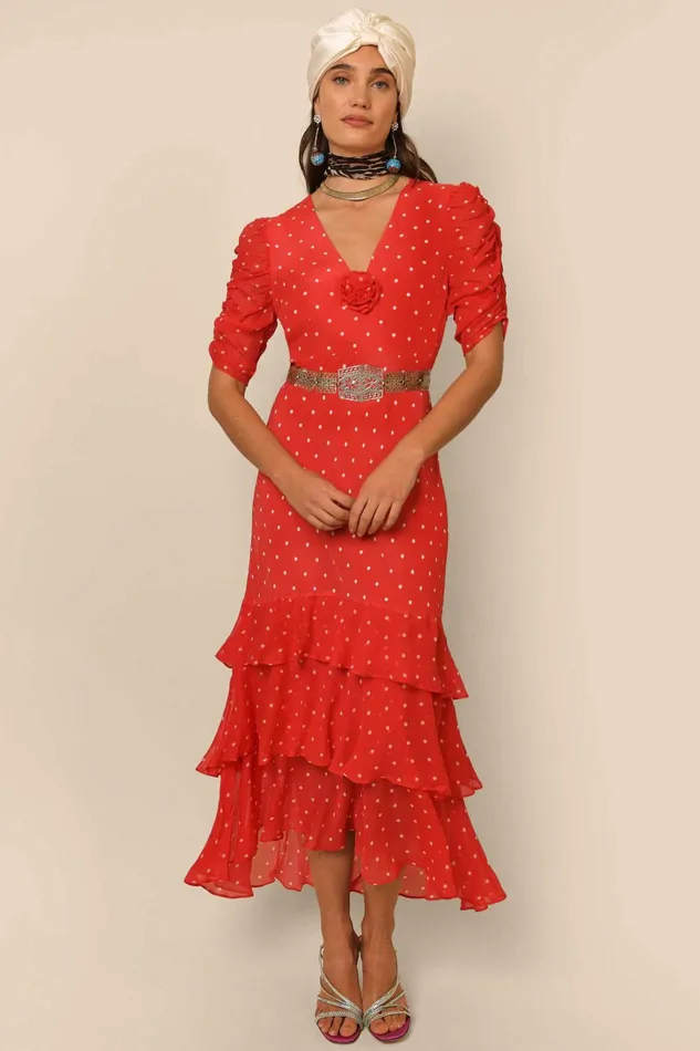 RIXO Dresses Rosheen Red Vintage Spot 8211 Women