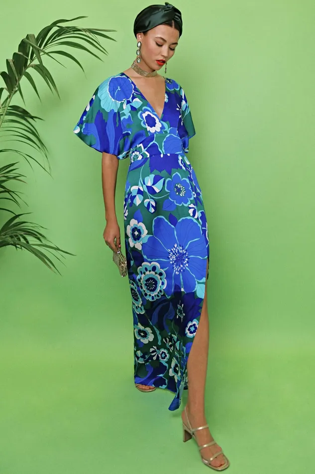 RIXO Dresses Sadie Retro Floral Blue 8211 Women