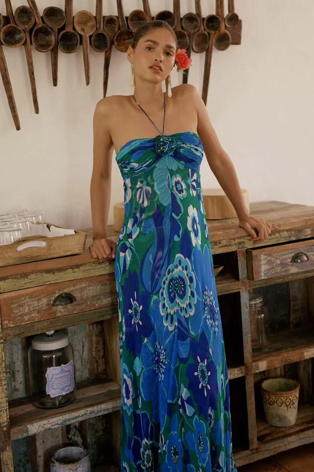 RIXO Dresses Samira Retro Floral Blue 8211 Women RIXO Dresses Samira Retro Floral Blue 8211 Women