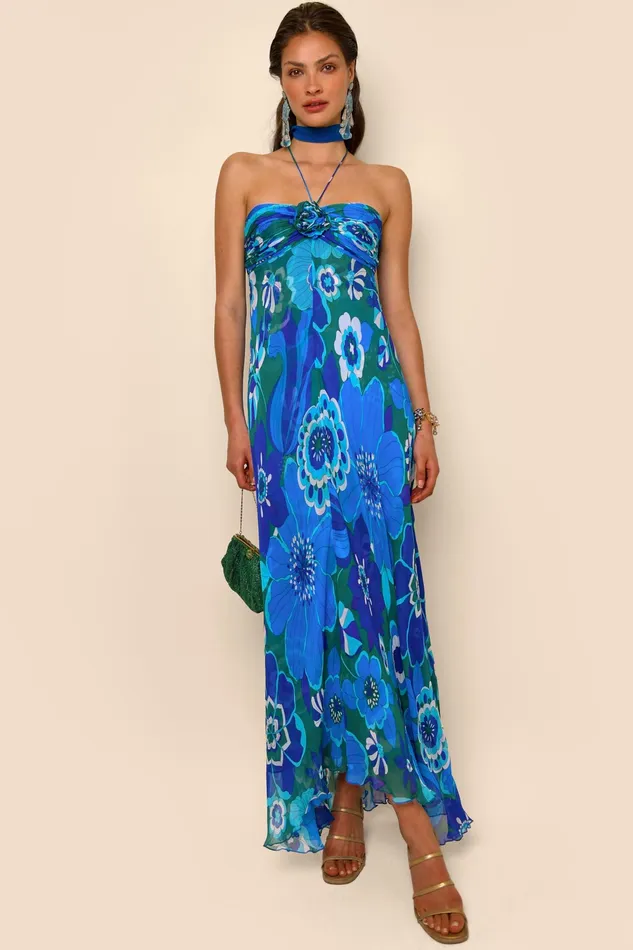 RIXO Dresses Samira Retro Floral Blue 8211 Women RIXO Dresses Samira Retro Floral Blue 8211 Women