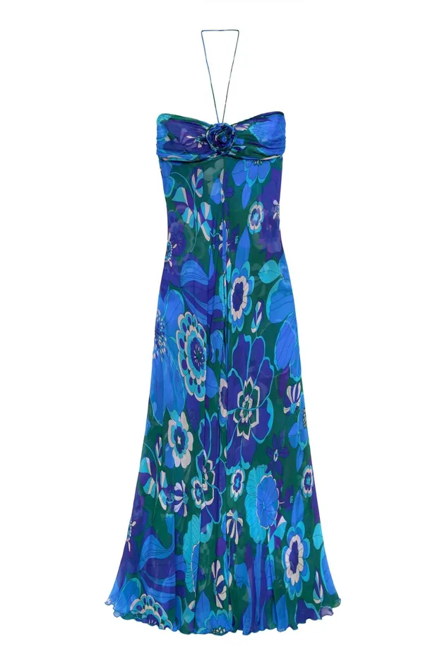 RIXO Dresses Samira Retro Floral Blue 8211 Women RIXO Dresses Samira Retro Floral Blue 8211 Women