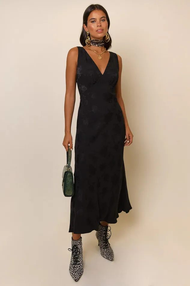 RIXO Dresses Sandrine Black Poppy Jacquard 8211 Women