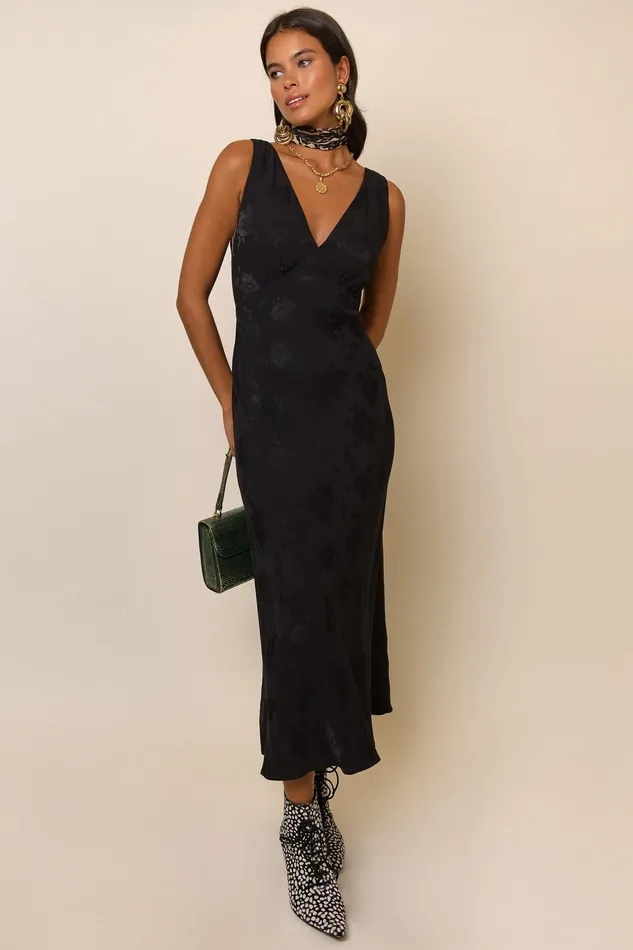RIXO Dresses Sandrine Black Poppy Jacquard 8211 Women RIXO Dresses Sandrine Black Poppy Jacquard 8211 Women