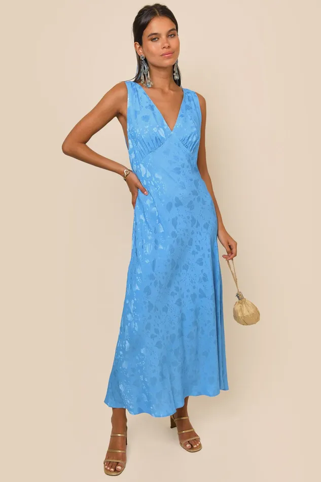 RIXO Dresses Sandrine Blue Leaf Jacquard 8211 Women