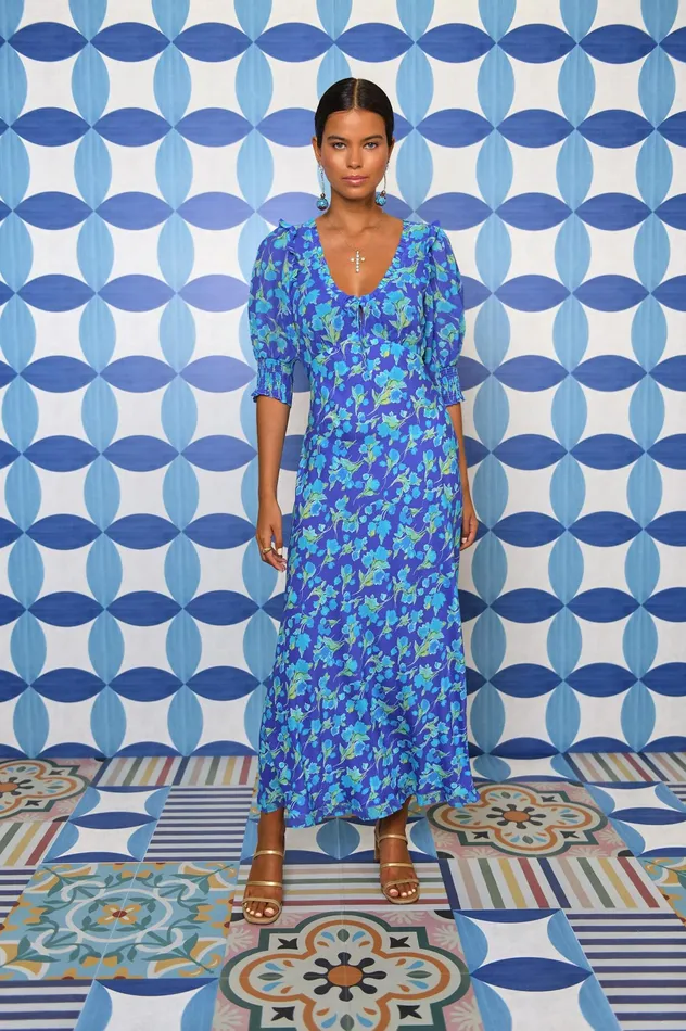 RIXO Dresses Sathya Fontainhas Floral Cobalt 8211 Women