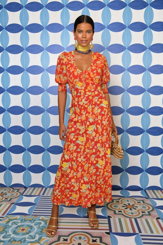 RIXO Dresses Sathya Fontainhas Floral Coral 8211 Women