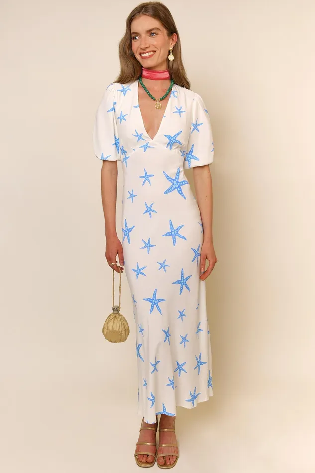 RIXO Dresses Steph Starfish Cream Blue 8211 Women