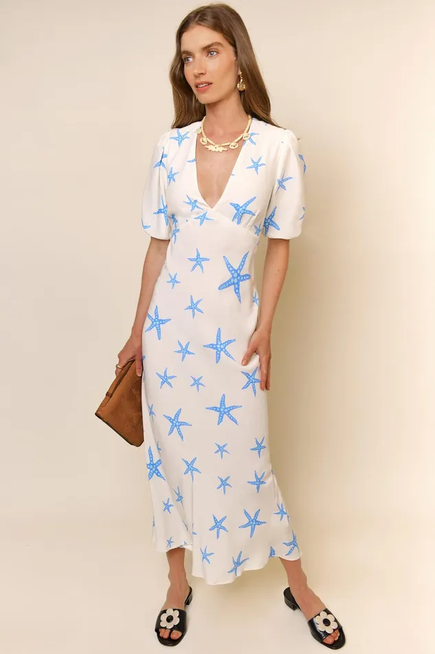 RIXO Dresses Steph Starfish Cream Blue 8211 Women RIXO Dresses Steph Starfish Cream Blue 8211 Women