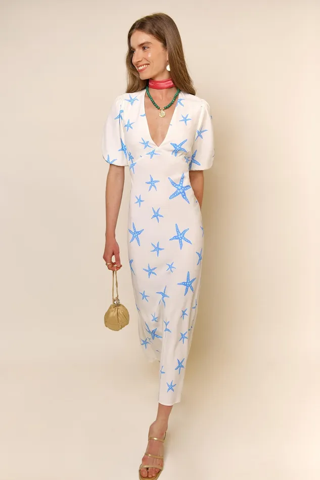 RIXO Dresses Steph Starfish Cream Blue 8211 Women RIXO Dresses Steph Starfish Cream Blue 8211 Women