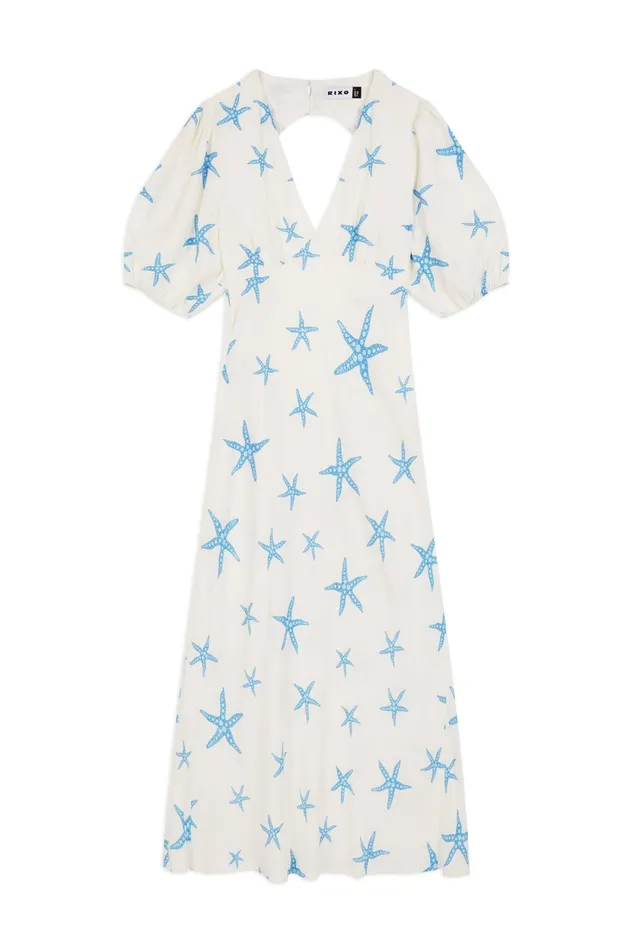 RIXO Dresses Steph Starfish Cream Blue 8211 Women RIXO Dresses Steph Starfish Cream Blue 8211 Women